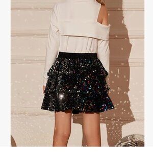 GRACE KARIN Girls Sequin Skirt Girls Fashion Party Three Layer Ruffle Skirt